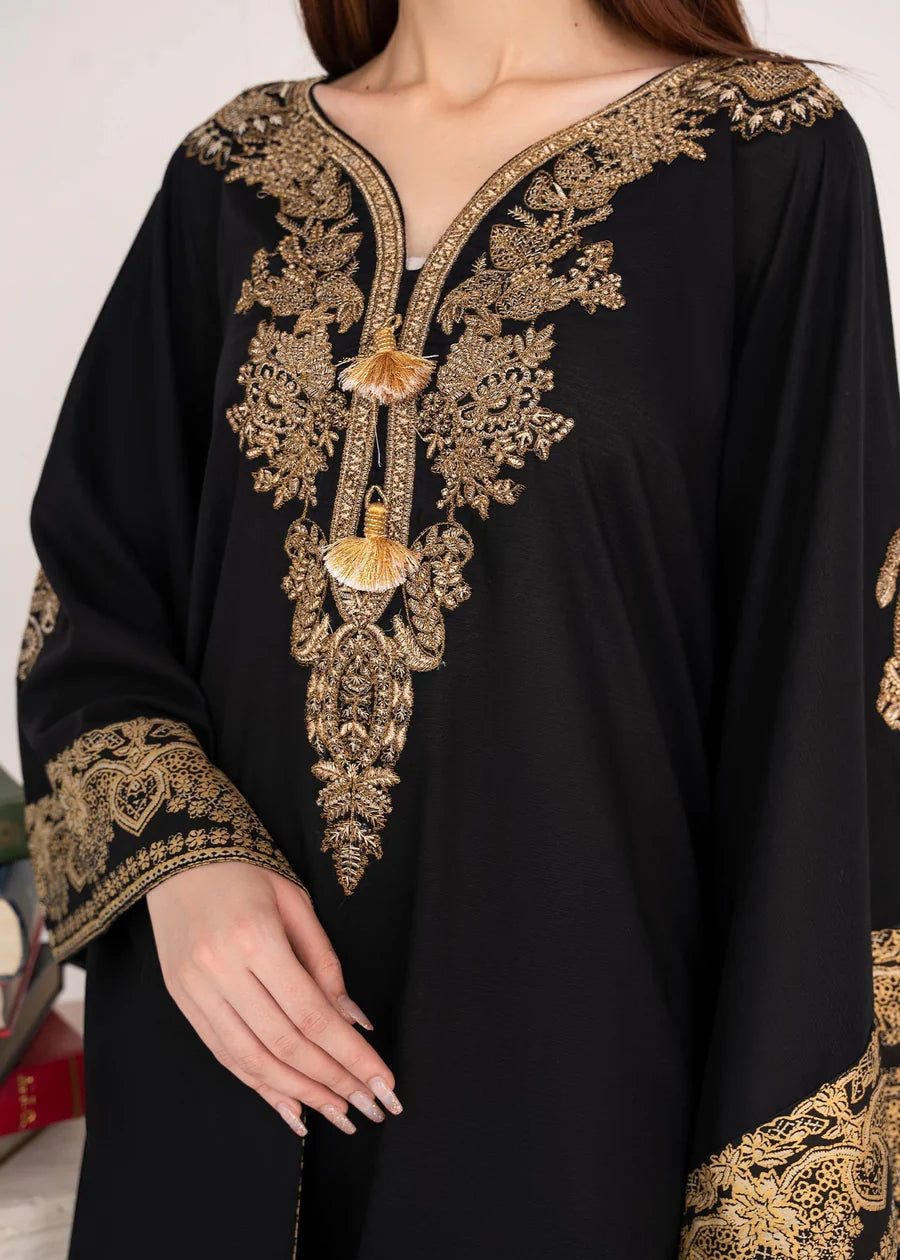 Black Gold Embroidered Block Printing Tassel Kaftan only !