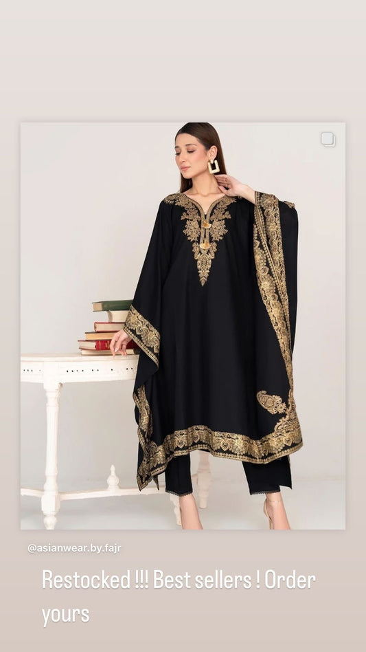 Black Gold Embroidered Block Printing Tassel Kaftan only !