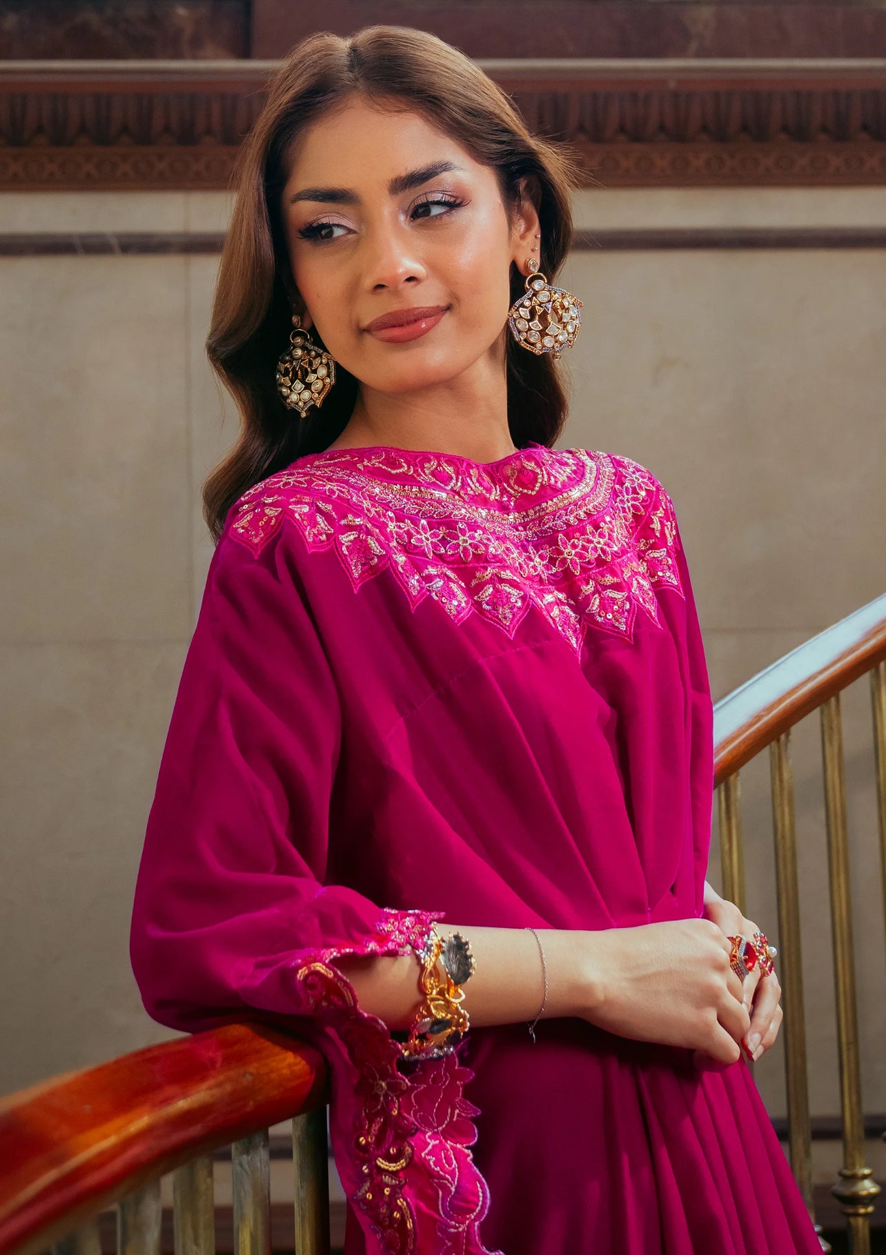 Kaftan - Embroidered Velvet Hot Pink